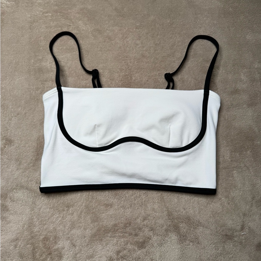 ALO Yoga White Cropped Tank with Black Trim